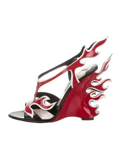 prada flame heels red|Prada wedge sandals sale.